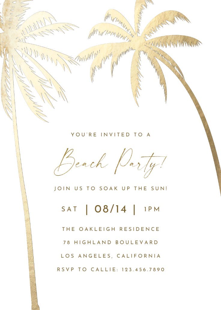 Palm trees - pool party invitation
